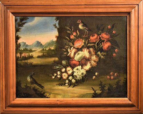 Still Life of Flowers and Landscape